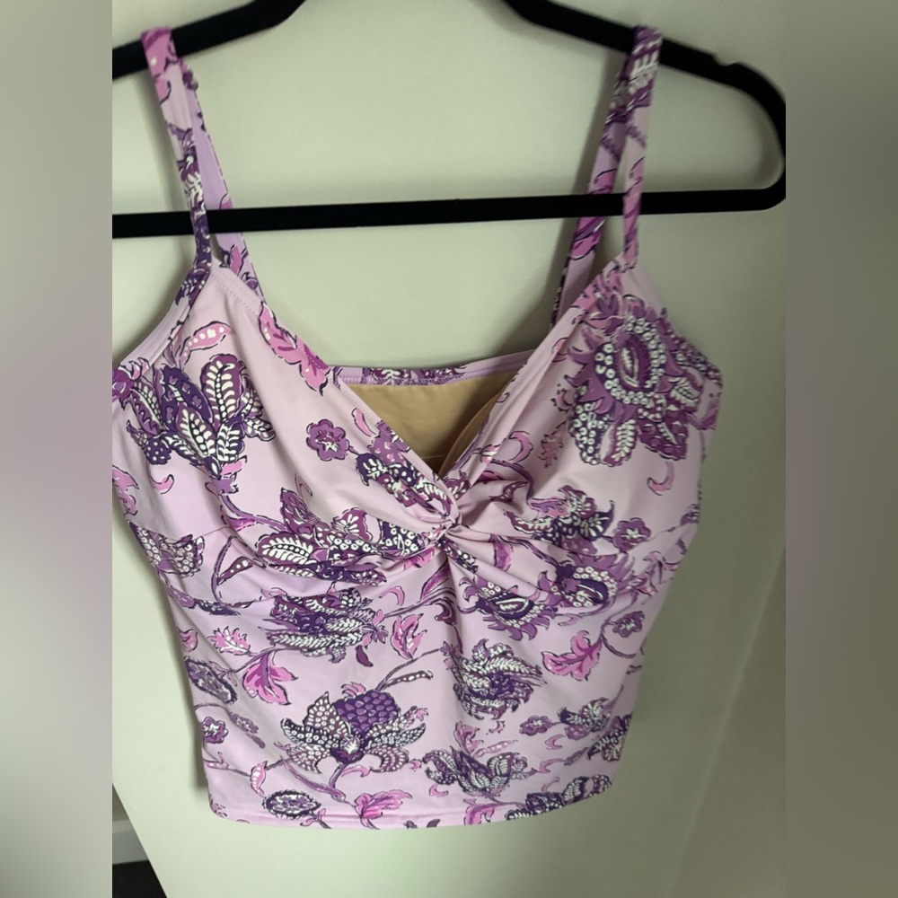 Lands' End Women's Purple Floral Print Underwire Tankini Swim Top Size 16 - Picture 2 of 5